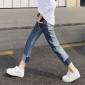 2017春夏季新款韩版撞色翻边牛仔直筒裤女时尚修身显瘦卷边九分裤