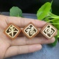 黄杨木雕刻背云檀木内嵌黄菱形福字吊坠佛珠手链配件DIY饰品